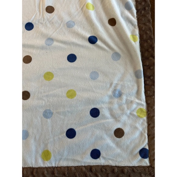 Just for You Carter's Baby Blanket Blue Brown Polka Dots‎ Minky Lovey Soft 28x37 - Picture 2 of 5